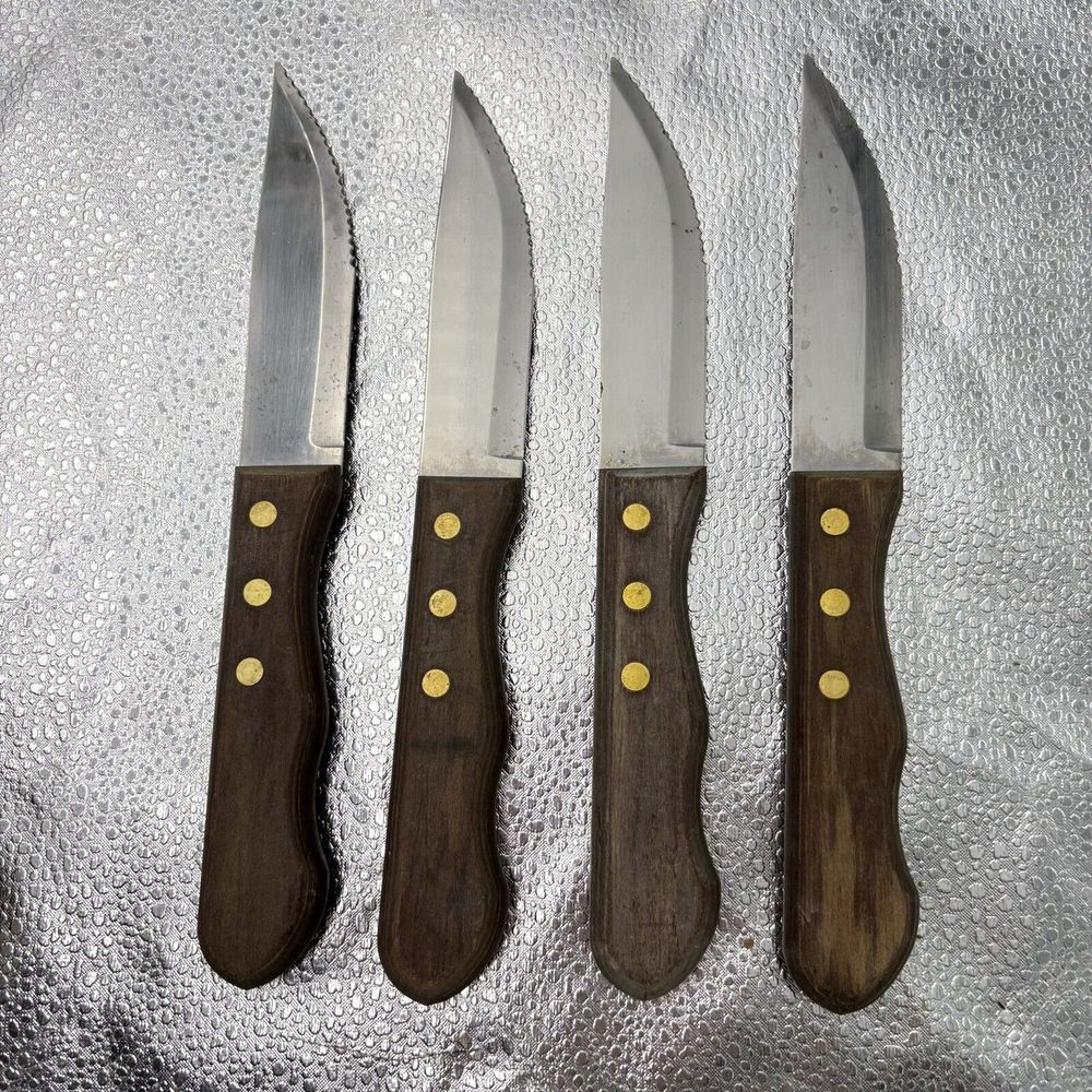 Tramontina 4 Set Steak Knives High Carbon Stainless Wood Handle 4.75" Blade‎